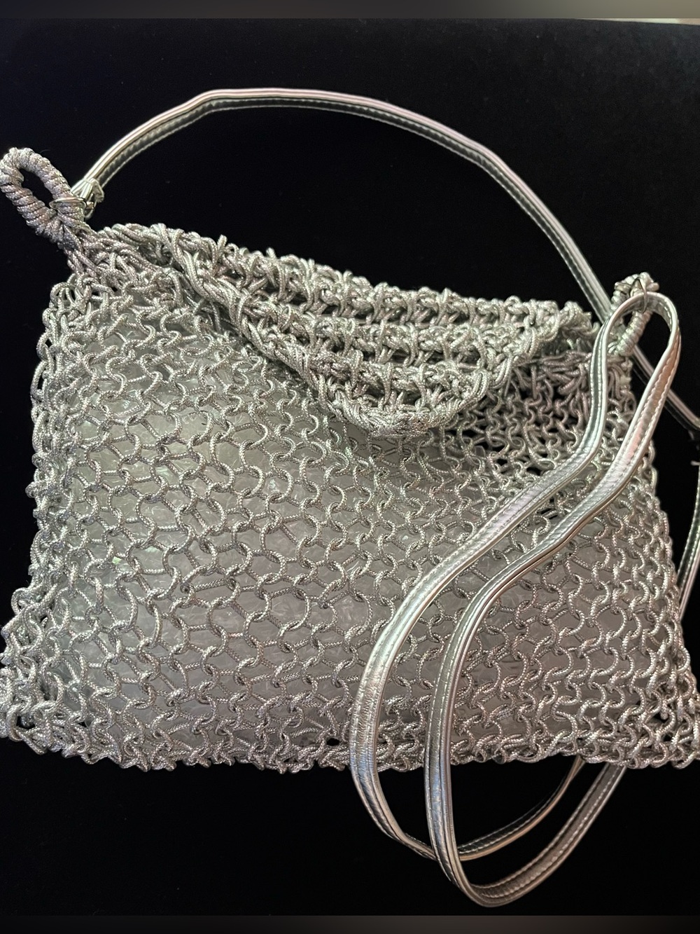 Silver Tone Metallic Chainmail Shoulder Bag